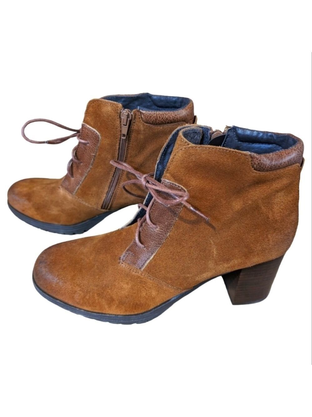 Eric Michael Brown Suede Lace Up/Side Zipper lined Heeled Boots Size US 10-11